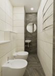 Идея дизайна в туалете (серия дома П55) - установкой биде, подвесного унитаза и раковины
