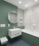 Дизайн ванной комнаты, плитка Чементо Kerama Marazzi, раковина с зеркалом