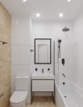 Ванная комната 3м2 - дизайн санузла в доме I-515/9, белая плитка + дерево
