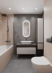 Ванная комната ПИК, дизайн плитка Estima Luna, раковина с зеркалом Kerama Marazzi