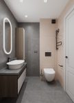 Ванная комната ПИК, дизайн плитка Estima Luna, плитка под бетон, черная сантехника