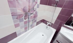 Фиолетовая ванная комната и туалет, ремонт по дизайн-проекту
