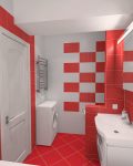 Красно-белая плитка в ванной комнате