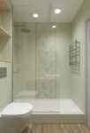 Ванная комната 170x200 (тип П44), плитка Emil Ceramica Madagascar, стеклянная шторка для душевой