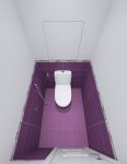 Туалет, бело-фиолетовая плитка Reims Azulejos Alcor, над унитазом люк под плитку