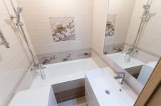 Ванная комната с песочной плиткой Релакс, разворот ванны