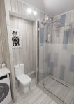 Дизайн ванной комнаты, стеклянные душевые дверцы