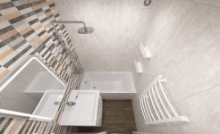 Ванная комната II-49, раскладка плитки Cersanit Landscape, ванна 140 см.