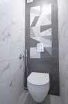 Ремонт в туалете - подвесной унитаз, гиг/душ, черно-белая плитка
