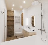 Ванная комната - белая плитка, плитка под дерево, плитка шестигранная матовая