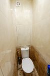 Туалет, бежевая плитка 25х40 под камень Оникс с блестящими декорами