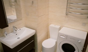 Дизайн объединения ванной комнаты 135 х 150 и туалета 80 х 120
