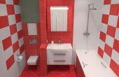 Красно-белая ванная комната 170 х 250, дизайн Decko