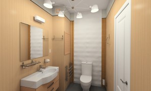 Ванная комната 170 x 250 в плитке Aqua с декором из 3d гипсовых панелей